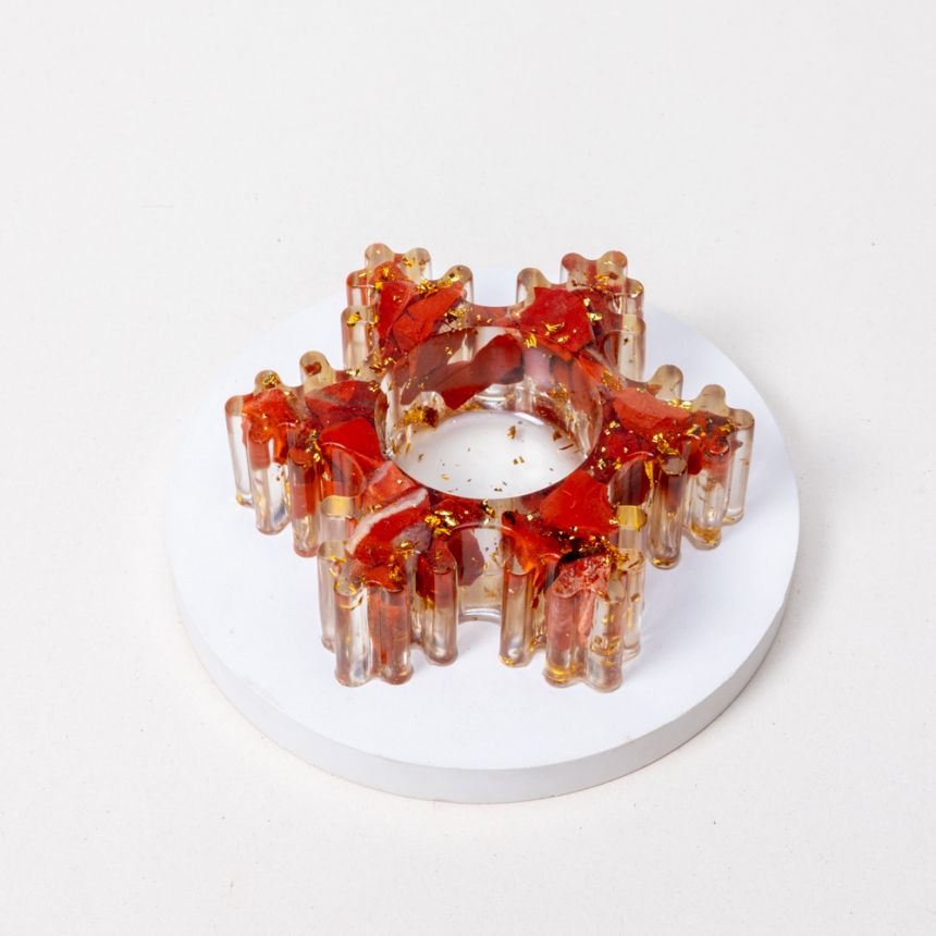 Bougeoir flocon - Jaspe rouge