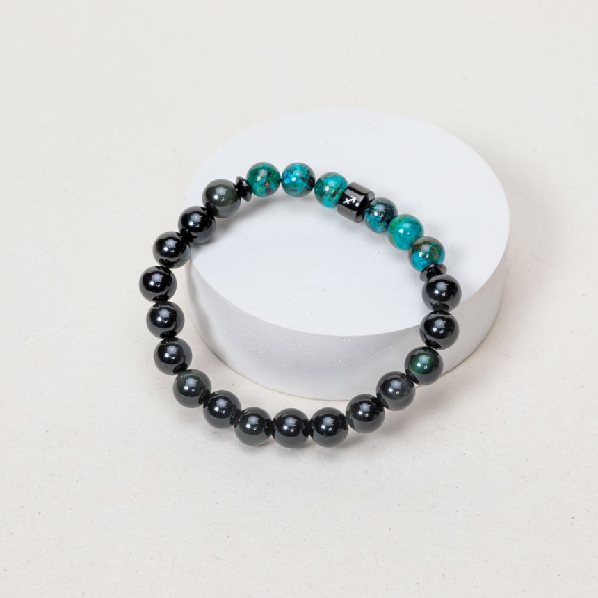 Bracelet Sagittaire - Obsidienne, Azurite - Noir